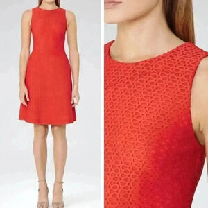 NEW Reiss Magda Fit & Flare Dress Red Preppy Cocktail Wedding Geometric Lasercut